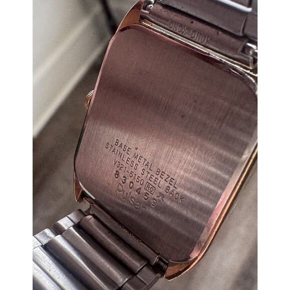 Vintage Pulsar Gold Tone Rectangular Watch Quartz NEW BATTERY Two Tone Bracelet main image 6